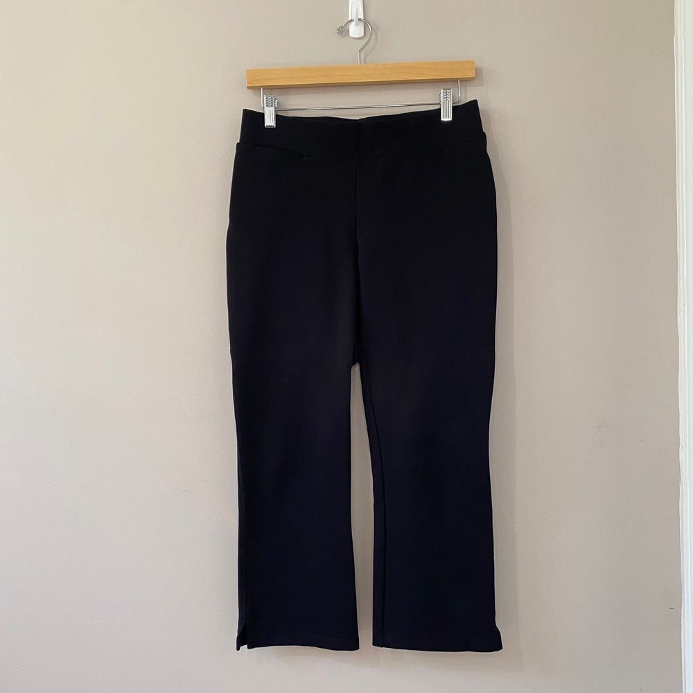 Quince Ultra-Stretch Ponte Kick Flare Pant Black MEDIUM High Waist Stretch Slit